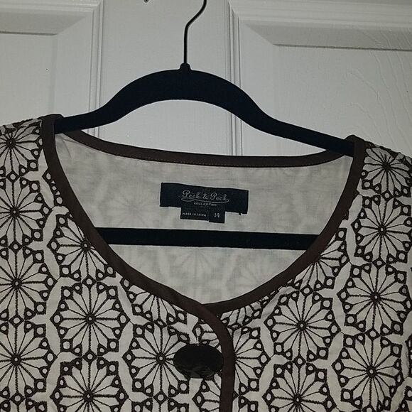Peck & Peck brown white cropped jacket Sz 14 - Picture 3 of 5